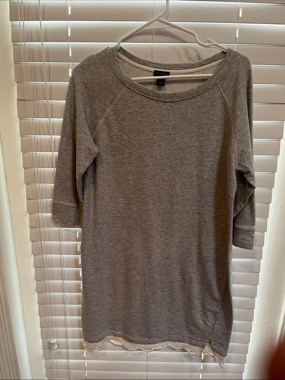 Heather Gray 3/4 Sleeve Tunic with Lace Hem